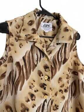 Vintage 90s Woman Sleeveless Animal Print Tie-Front Blouse